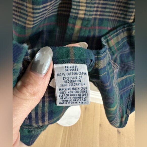 Ralph Lauren Green Plaid Button-Down Shirt  Large Slim Fit Vintage Women Fit - Picture 4 of 4